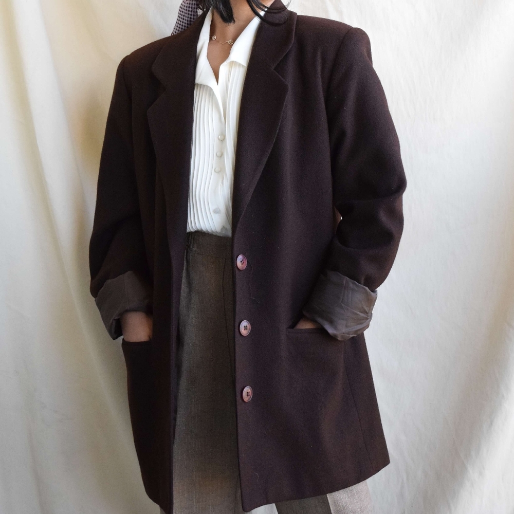 Vintage dark brown wool longline coat - Picture 3 of 7